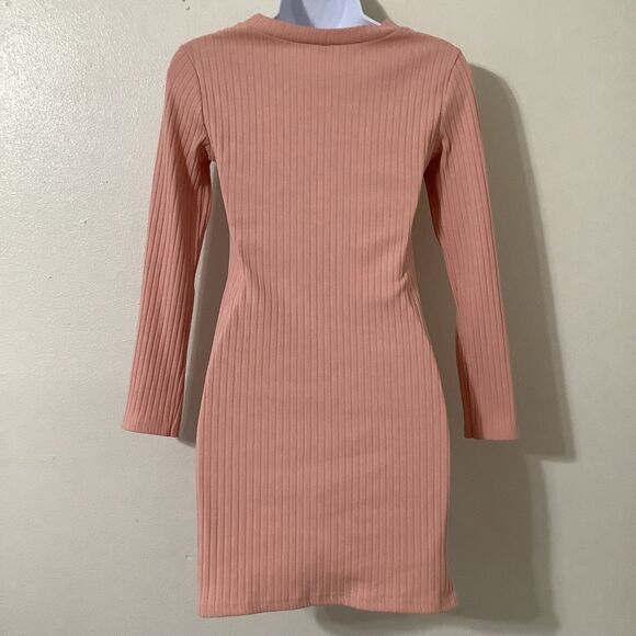 Yi Lhi Lian Pink Ribbed Bodycon Glam Club Feminine Keyhole Neck Mini Dress S - Picture 7 of 9